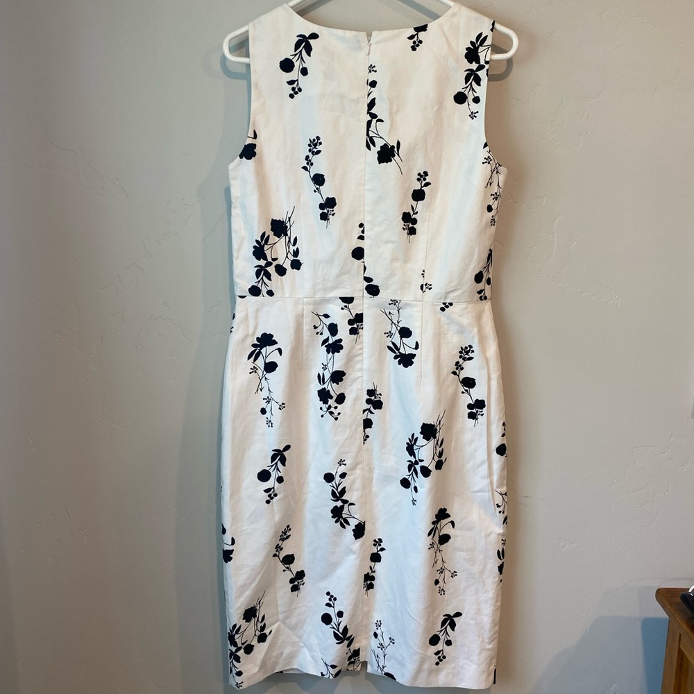 Ann Taylor White Black Floral Midi Dress Cotton Linen Blend Work Wear Size 10 - Picture 5 of 5